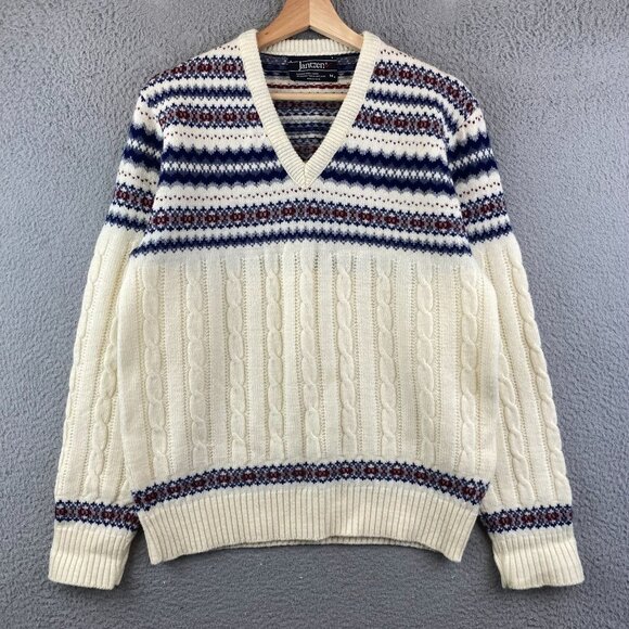 Vintage Jantzen Mens V-neck Sweater Fair Isle size M - Picture 1 of 9